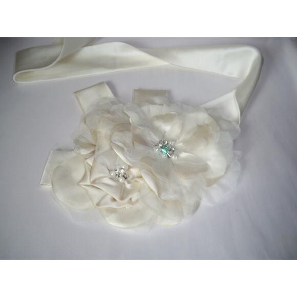 Floral satin rhinestone bridal belt satin wedding handmade floral dress sash - Picture 2 of 7